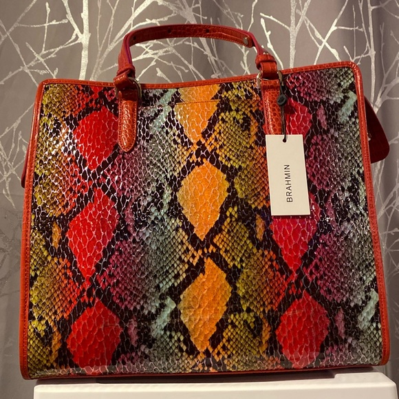 SALE BNWT Brahmin Tia Red Dragon Experium Genuine Leather Women’s Large Tote Bag - Picture 4 of 10